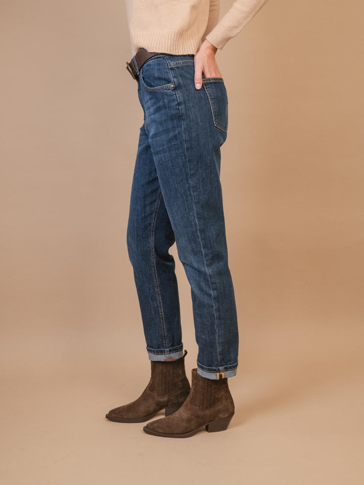 JEANS A SIGARETTA CON CINTURA IN PELLE 3465T522X DENIM ANDREA MORANDO 