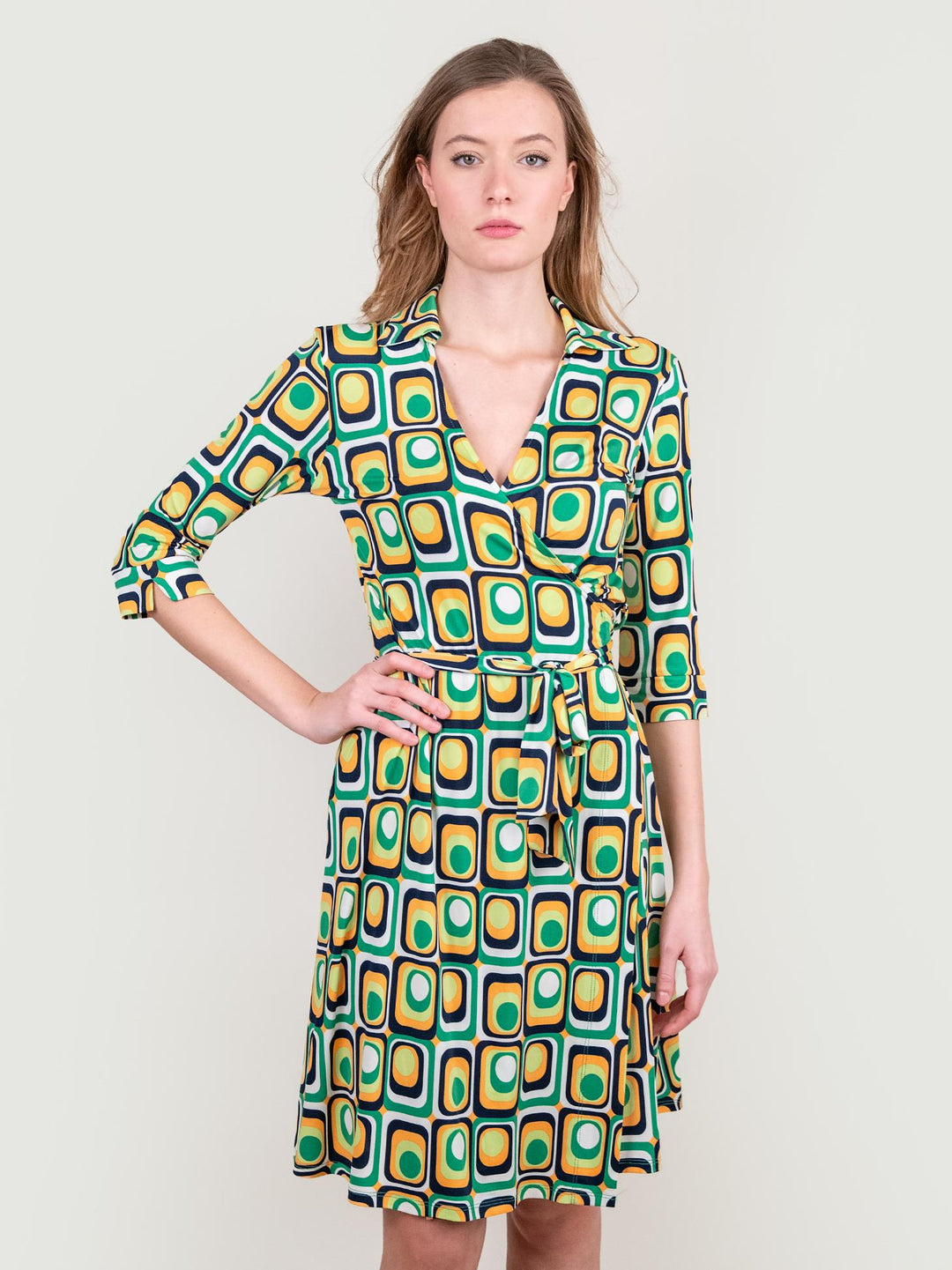 Abito kimono in fantasia optical verde multicolor DIANE VERDE ANDREA MORANDO 