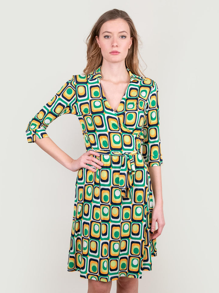 Abito kimono in fantasia optical verde multicolor DIANE VERDE ANDREA MORANDO 