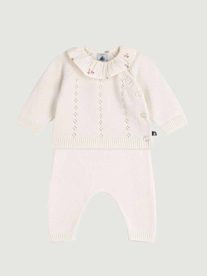 Completo in misto lana bianco traforato A0F14 01 PETIT BATEAU 