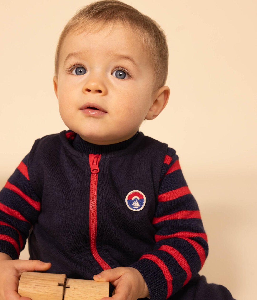 MAGLIONE A RIGHE MARINIÈRE, IN LANA E COTONE PER BEBÈ A08AB 04 PETIT BATEAU 