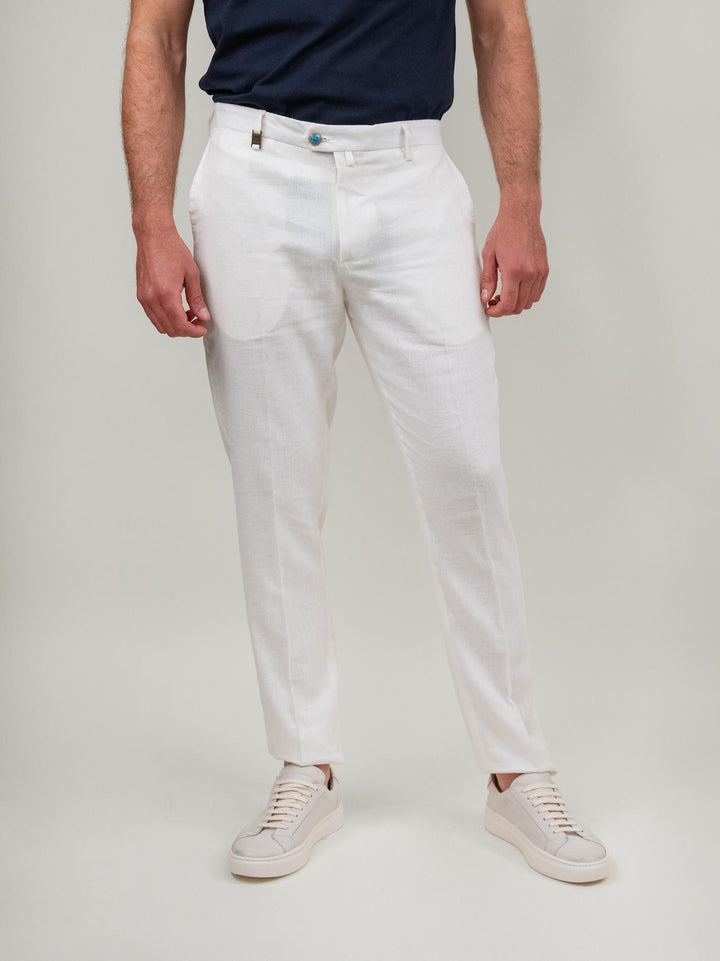PANTALONE IN MISTO LINO PANNA P-CYRUS-S124921 018 ANDREA MORANDO 