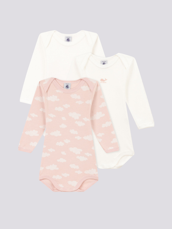 CONFEZIONE DA 3 BODY IN COTONE CON MOTIVO NUVOLE A08MV 00 PETIT BATEAU 