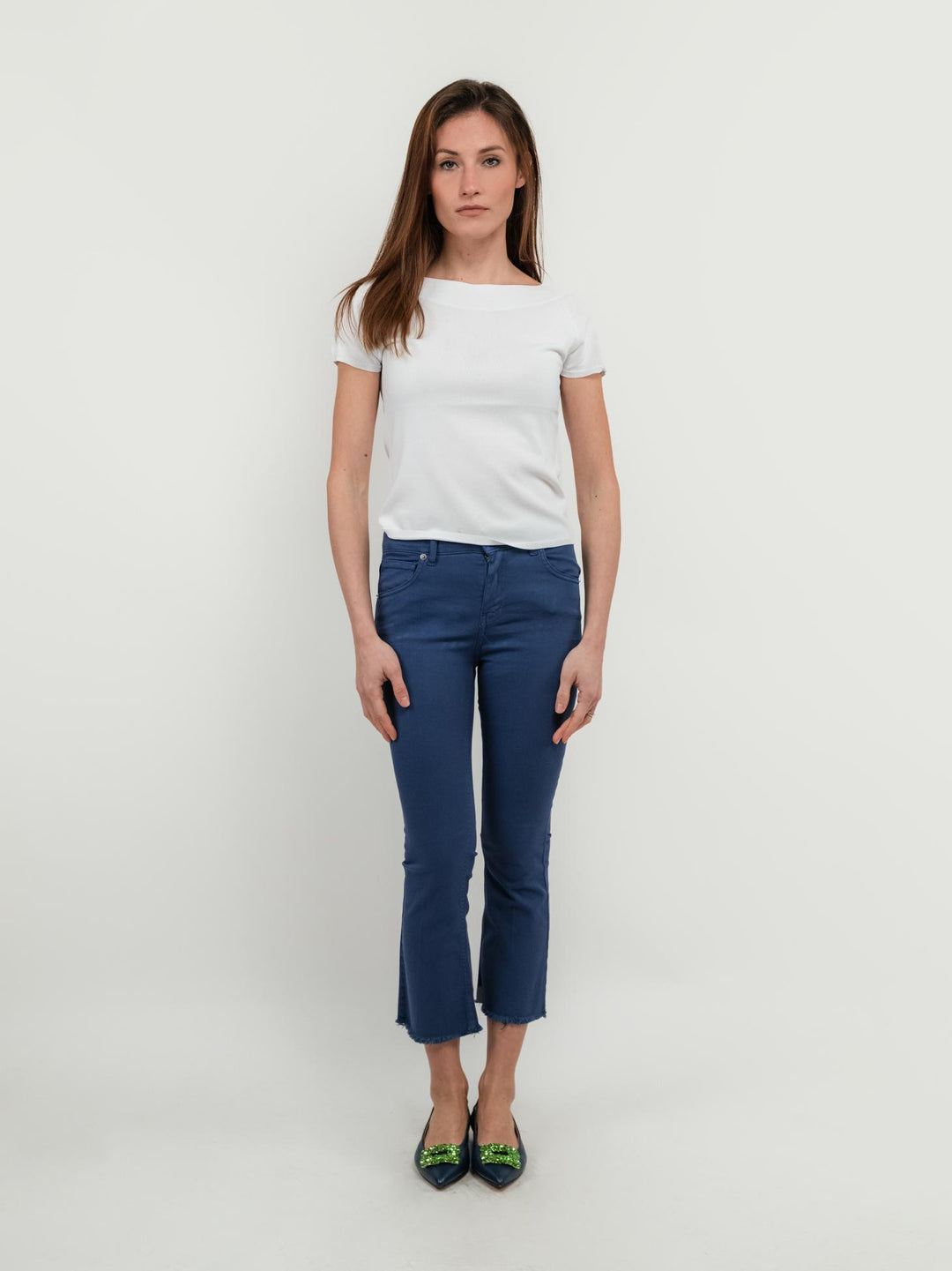 PANTALONE 5 TASCHE SFRANGIATO BLU 80137G190 LAV ANDREA MORANDO 