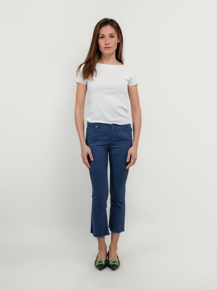 PANTALONE 5 TASCHE SFRANGIATO BLU 80137G190 LAV ANDREA MORANDO 