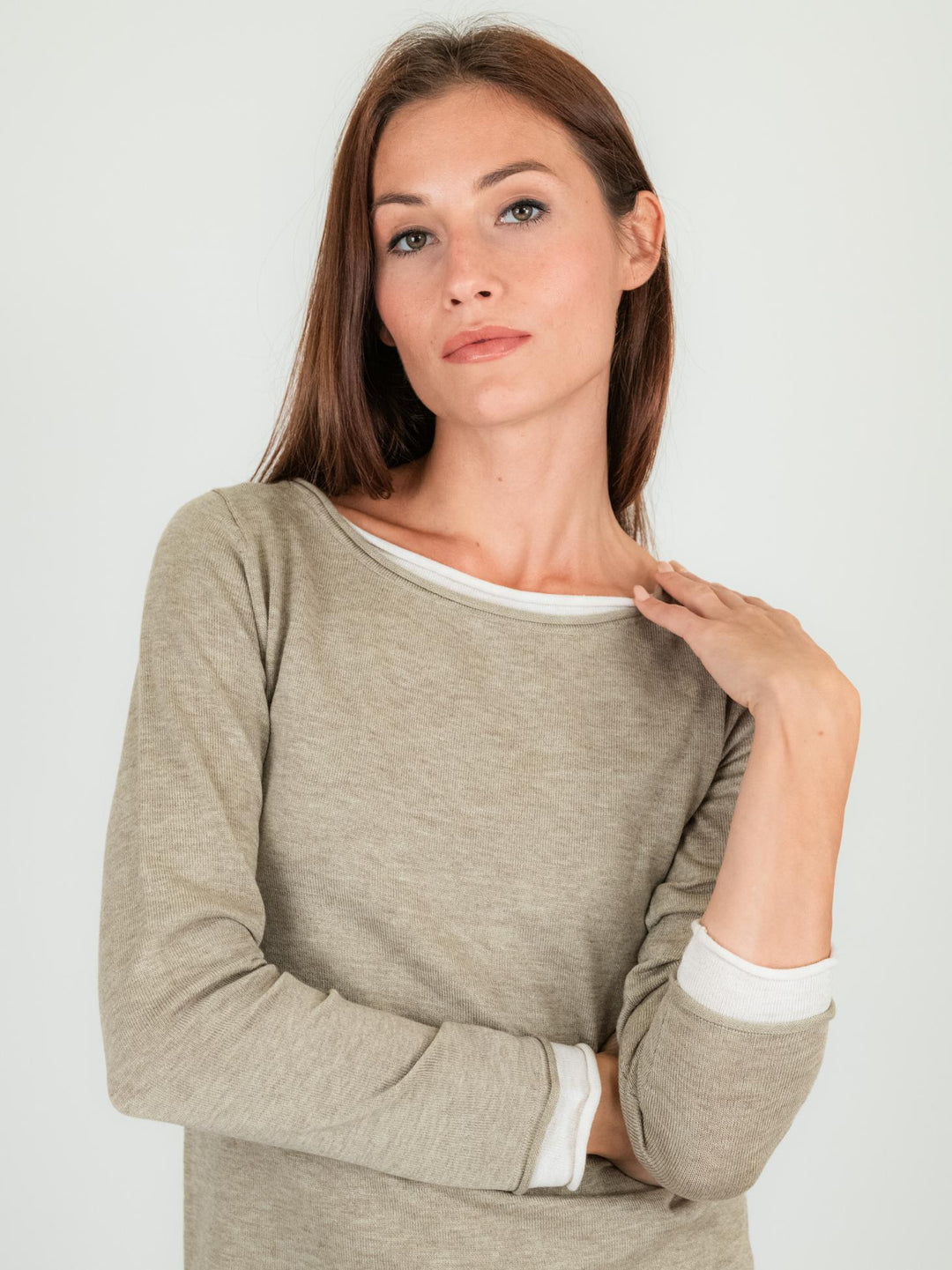 Maglia beige con collo a barchetta 1275 040 ANDREA MORANDO 