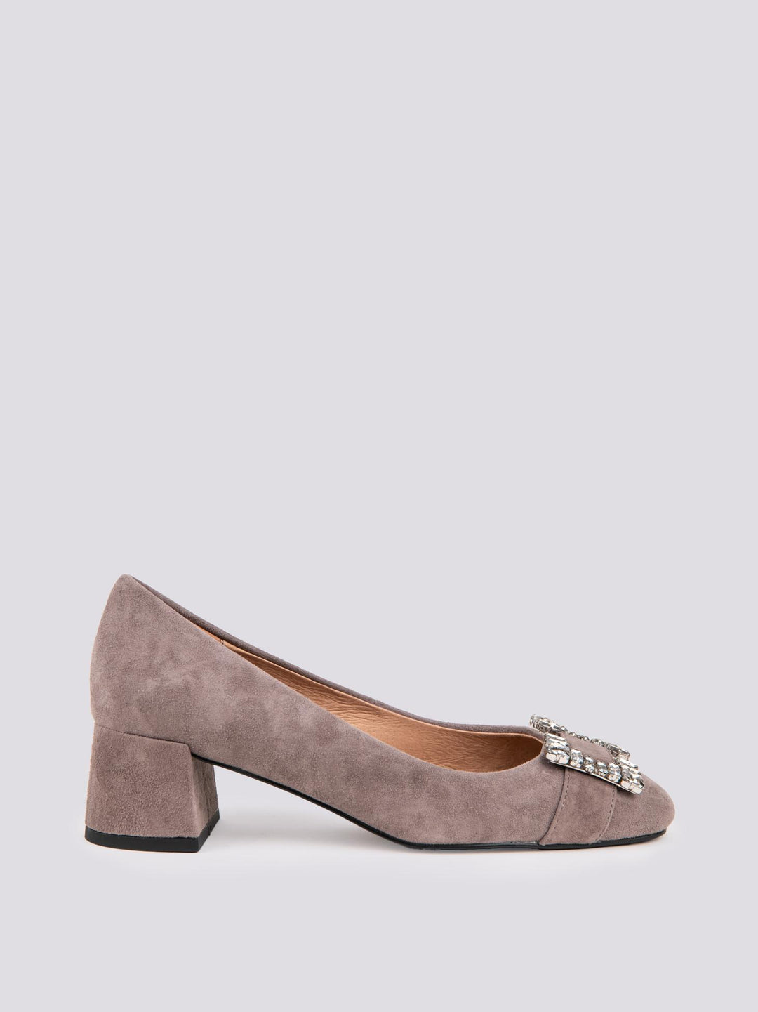 DECOLLETE CON FIBBIA FRONTALE IN CAMOSCIO GRIGIO