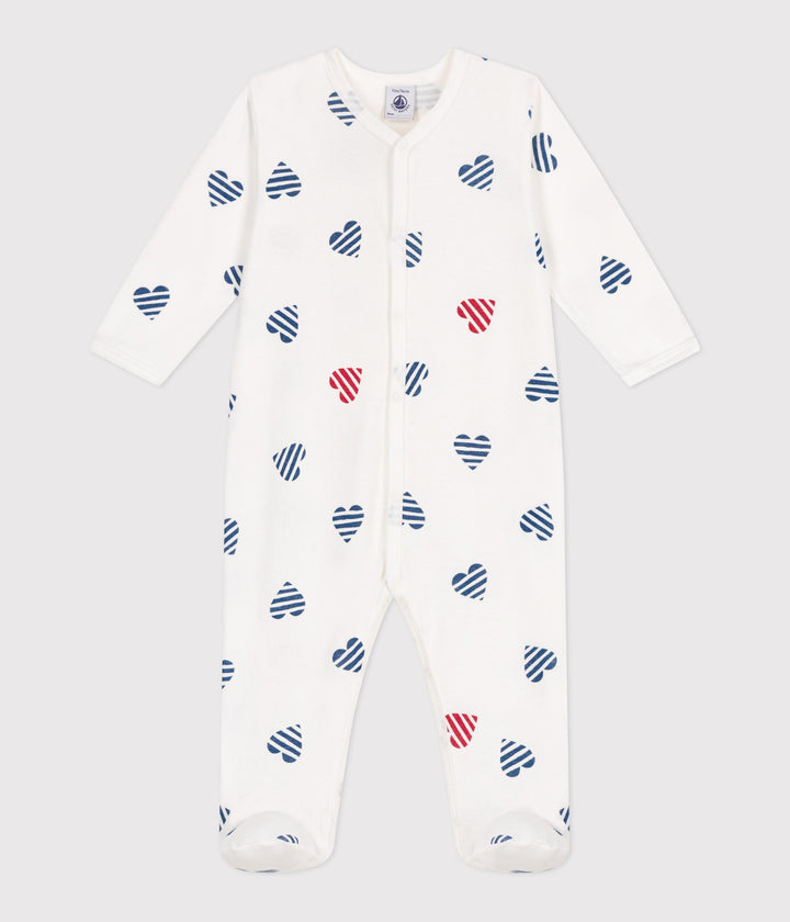 Pigiama in cotone a righe con cuori neonato
