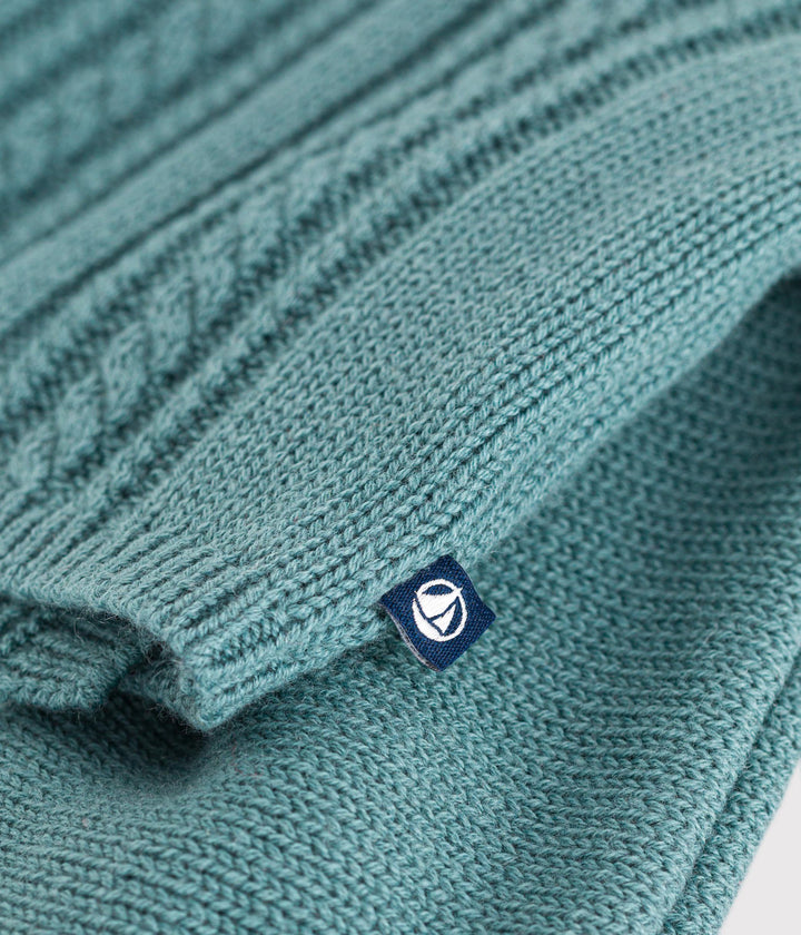 Cardigan con trecce in lana e cotone verde A0AXY 07 PETIT BATEAU 