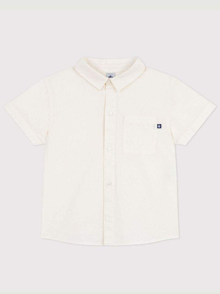 Camicia in lino e cotone bianca A0F0H 01 PETIT BATEAU 