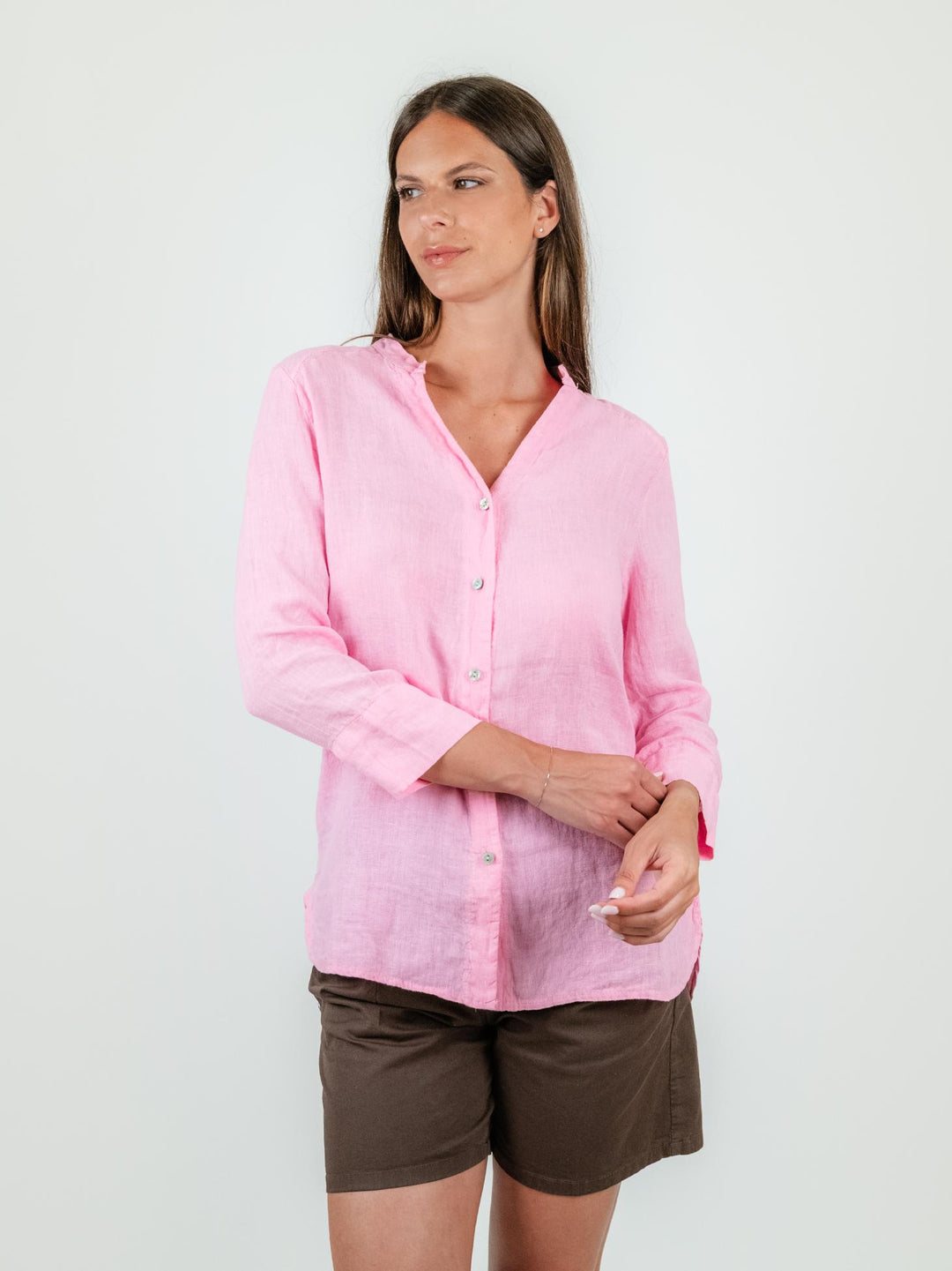 CAMICIA ALLA COREANA IN LINO ROSA 4369 ROSA ANDREA MORANDO 