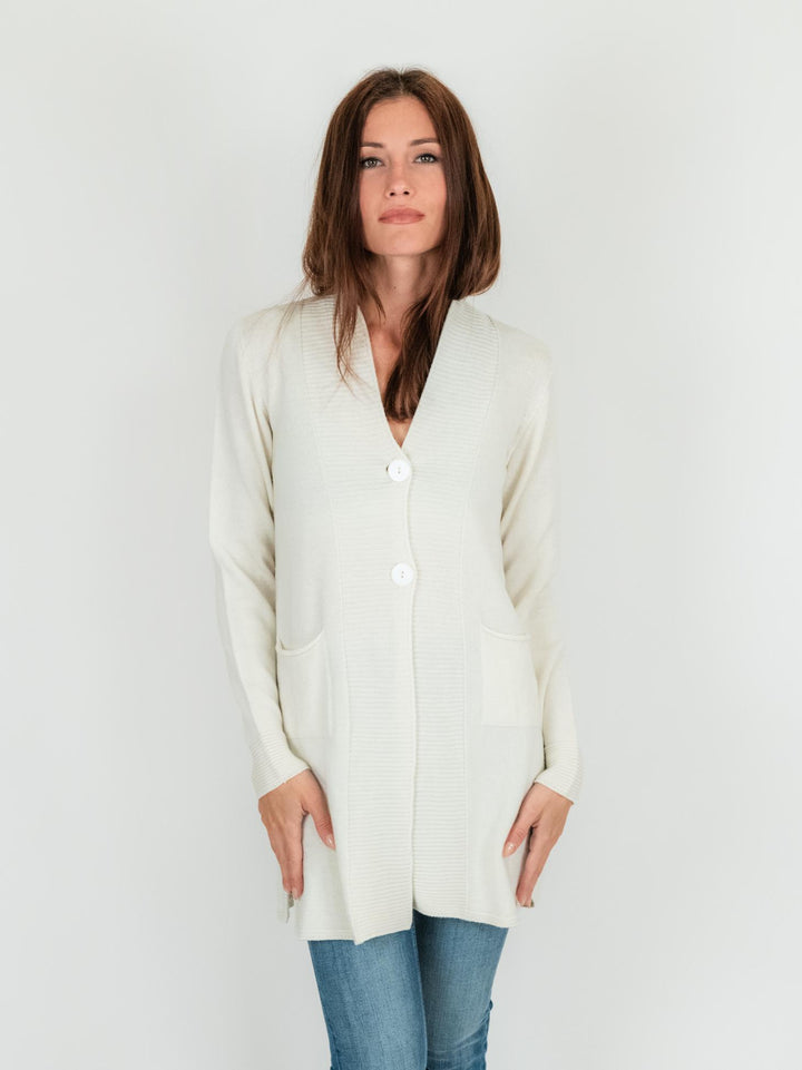 CARDIGAN LUNGO panna in lana vergine 245C8100 002 ANDREA MORANDO 