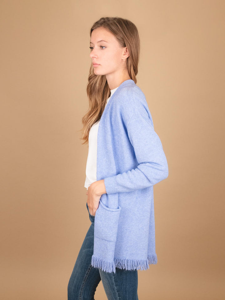 CARDIGAN APERTO CON PROFILI SFRANGIATI AZZURRO 0370/283 2100 BIMOR 