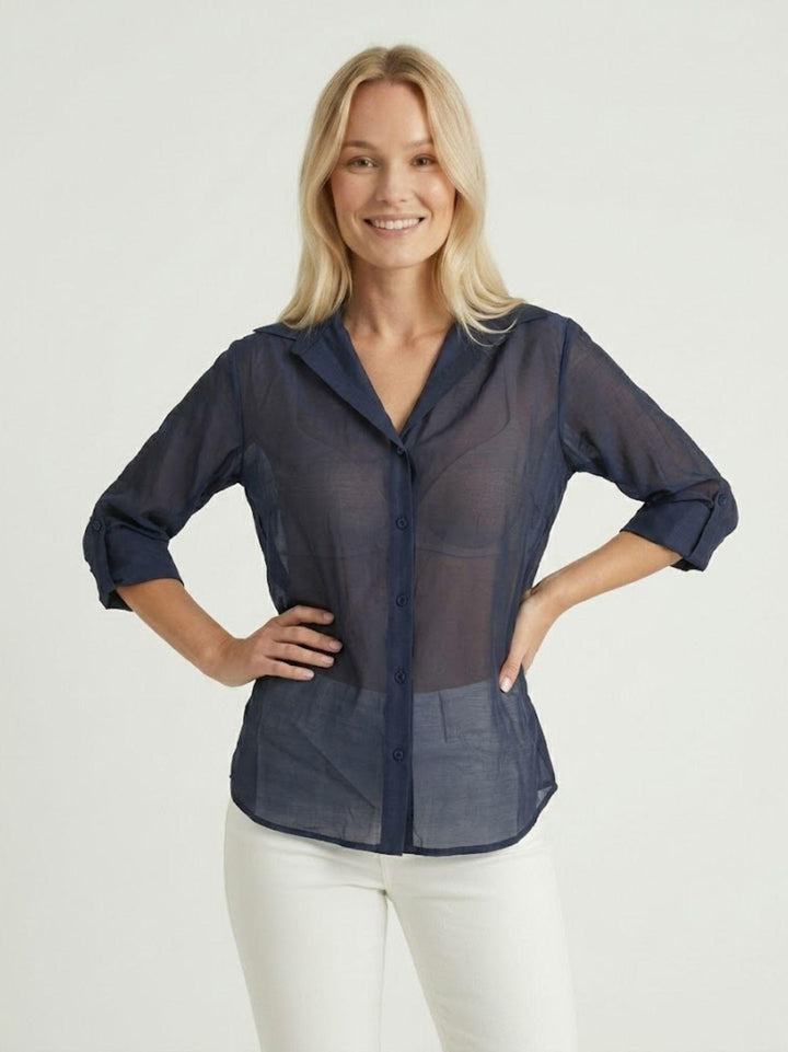 Camicia semitrasparente navy M796/071 1 ANDREA MORANDO 