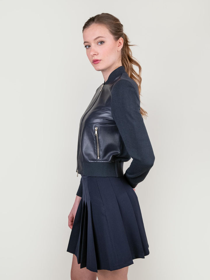GIUBBOTTO IN PELLE E MAGLIA BLU VANIGLIA 09 JACK LEATHER 