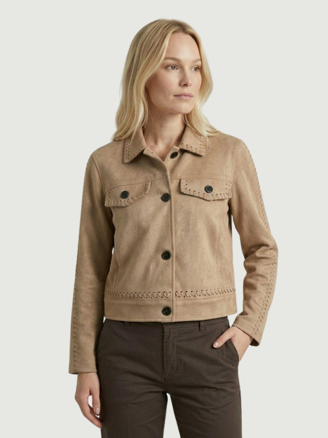 Giacca corta effetto suede beige HS28114 BEIGE ANDREA MORANDO 