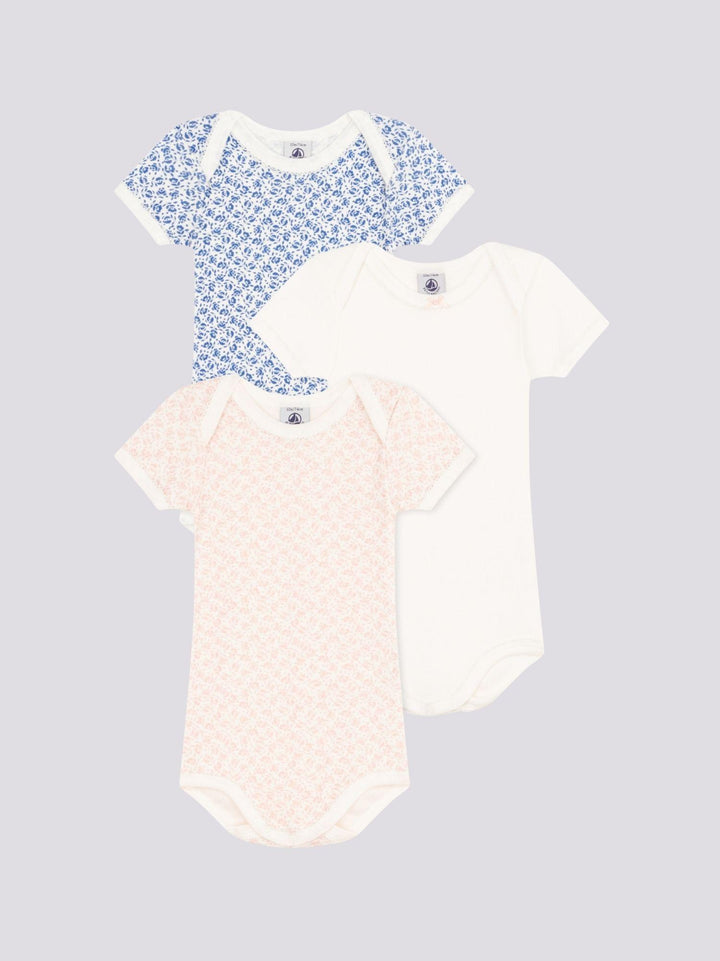 CONFEZIONE DA 3 BODY BEBÈ MANICA CORTA A FIORI IN COTONE A09YY 00 PETIT BATEAU 