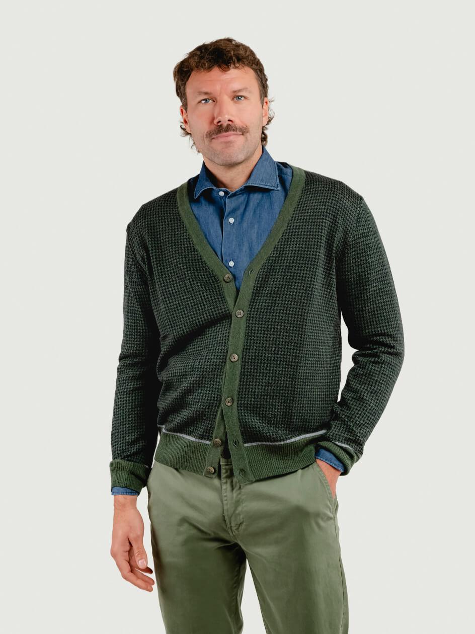 CARDIGAN CON TRAMA PIED DE POULE VERDE BOSCO 8085/J VERDE ANDREA MORANDO 