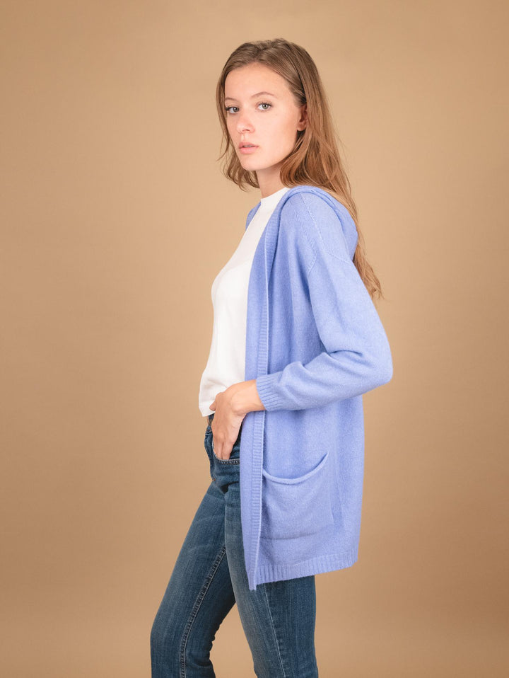CARDIGAN LUNGO APERTO CON CAPPUCCIO AZZURRO 0170/39 8013 BIMOR 