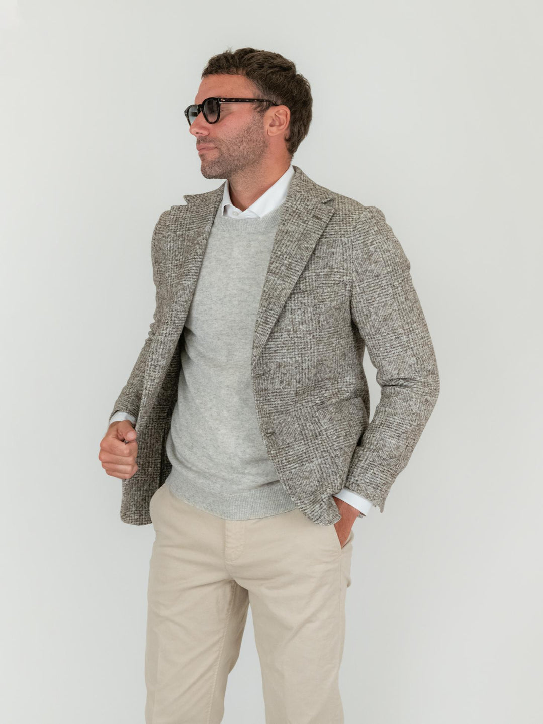 BLAZER MISTO LANA GALLES  GRIGIO MELANGE F2W4G005M 434 ANDREA MORANDO 