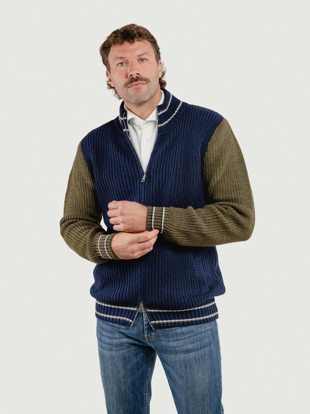MAGLIONE A COLLO ALTO CON ZIP BLU ELIANO BLU ANDREA MORANDO 