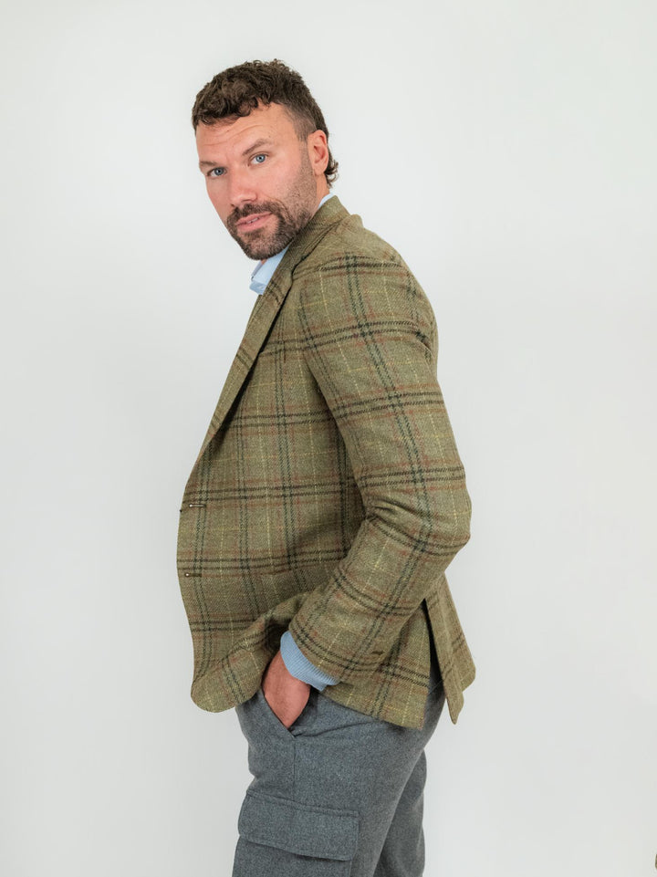 BLAZER A QUADRI  IN LANA VERGINE VERDE GIACCA VERDE/ARANCIO ANDREA MORANDO 