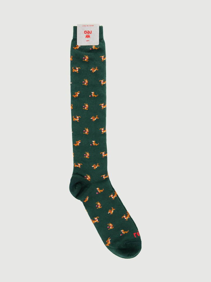 CALZA LUNGA CALDO COTONE VERDE MOTIVO BASSOTTI 64278G VERDE RED 