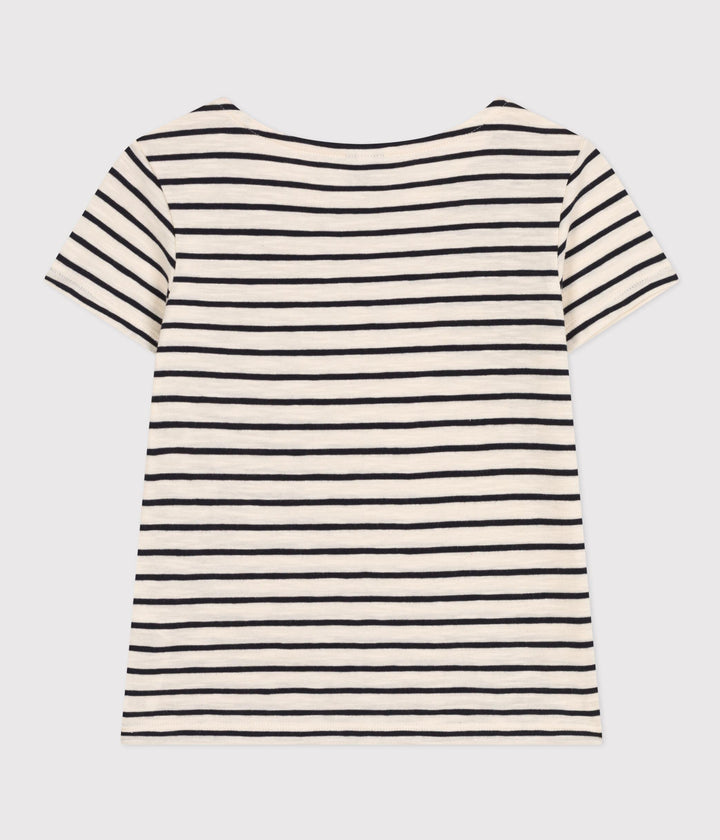 T-SHIRT A RIGHE IN JERSEY FIAMMATO BAMBINA A0A2B 01 PETIT BATEAU 