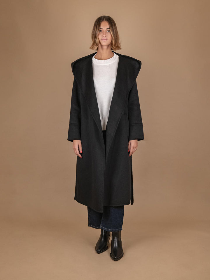 CAPPOTTO LUNGO CON CAPPUCCIO IN MISTO LANA NERO 863D NERO ANDREA MORANDO 