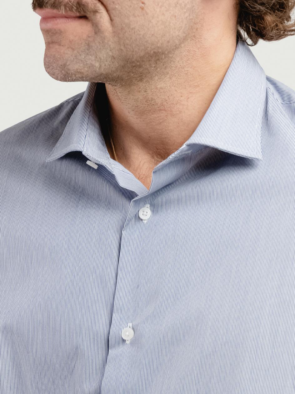 CAMICIA SLIM IN TWILL DI COTONE CON FANTASIA MICRORIGA BLU TWILLSLIM RIGA BLU ANDREA MORANDO 
