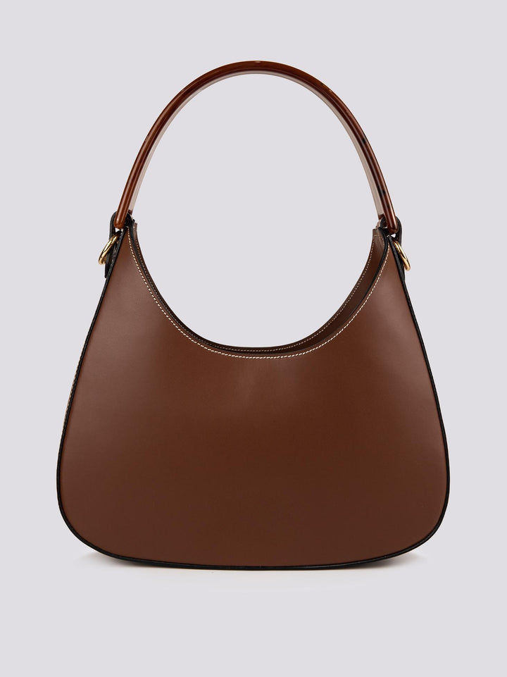 BORSA IN PELLE TESTA MORO CON MANICO IN OSSO "HALO" HALO MARRONE BIMOR 