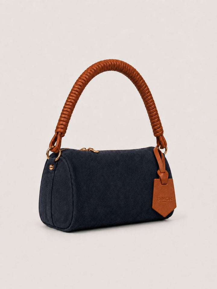 Borsa a spalla Mini Cube in pelle scamosciata blu MINI CUBE BLU BIMOR 