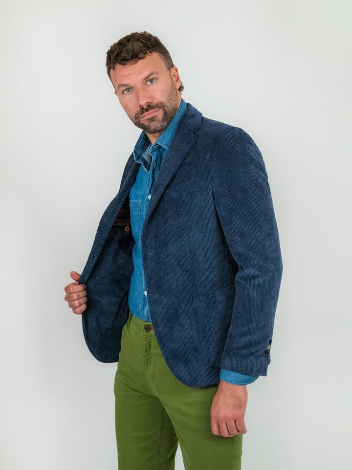 Blazer color blu in velluto a coste CR547 BLU ANDREA MORANDO 
