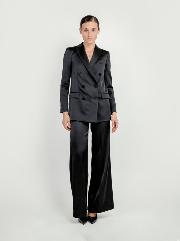 PANTALONE A PALAZZO IN RASO NERO 3935 99 ANDREA MORANDO 