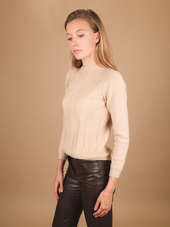 MAGLIA GIROCOLLO CON MAXI INTRECCIO FRONTALE BEIGE 0170/09 0234 BIMOR 