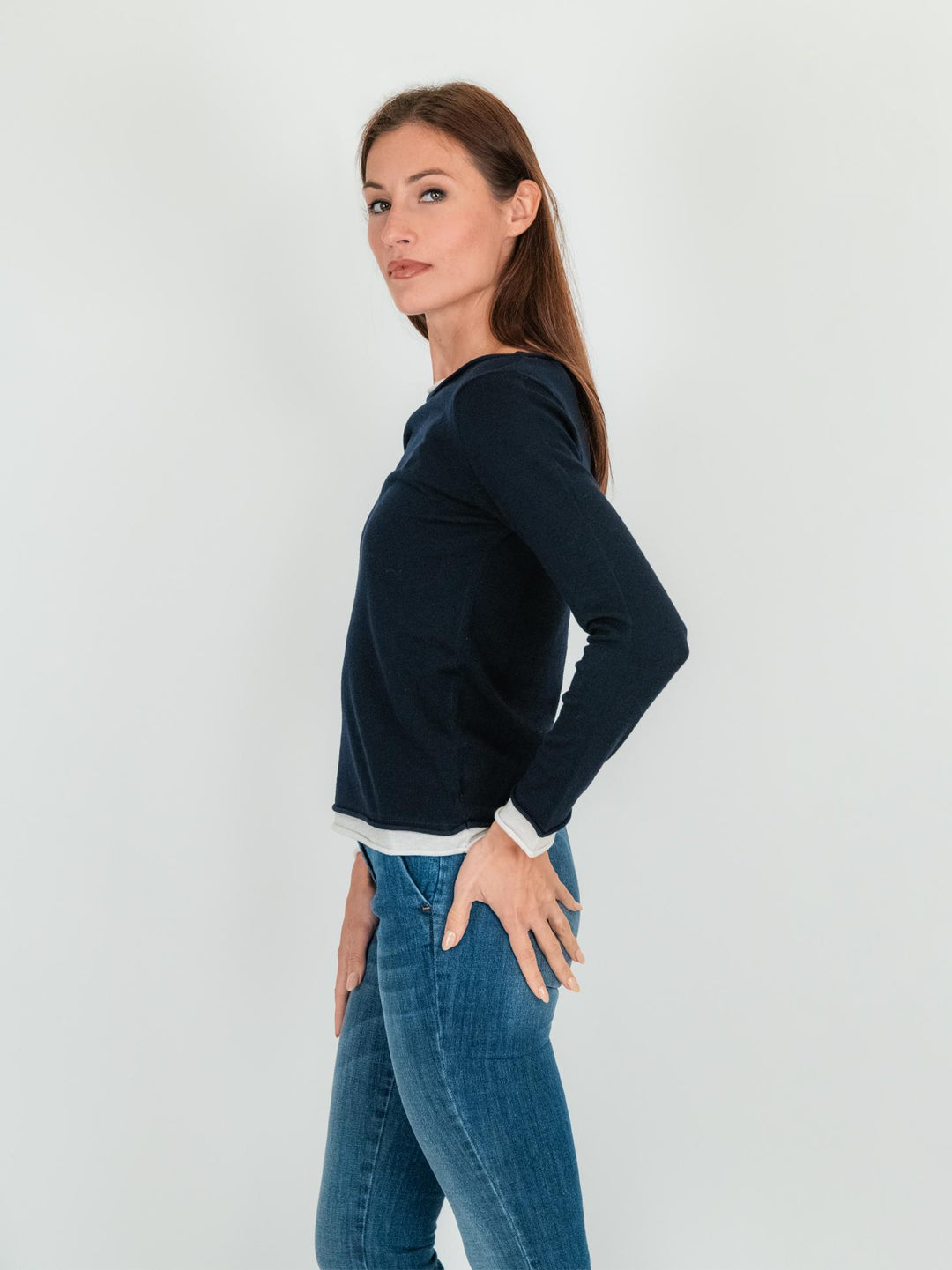Maglia blu con collo a barchetta 1275 304 ANDREA MORANDO 