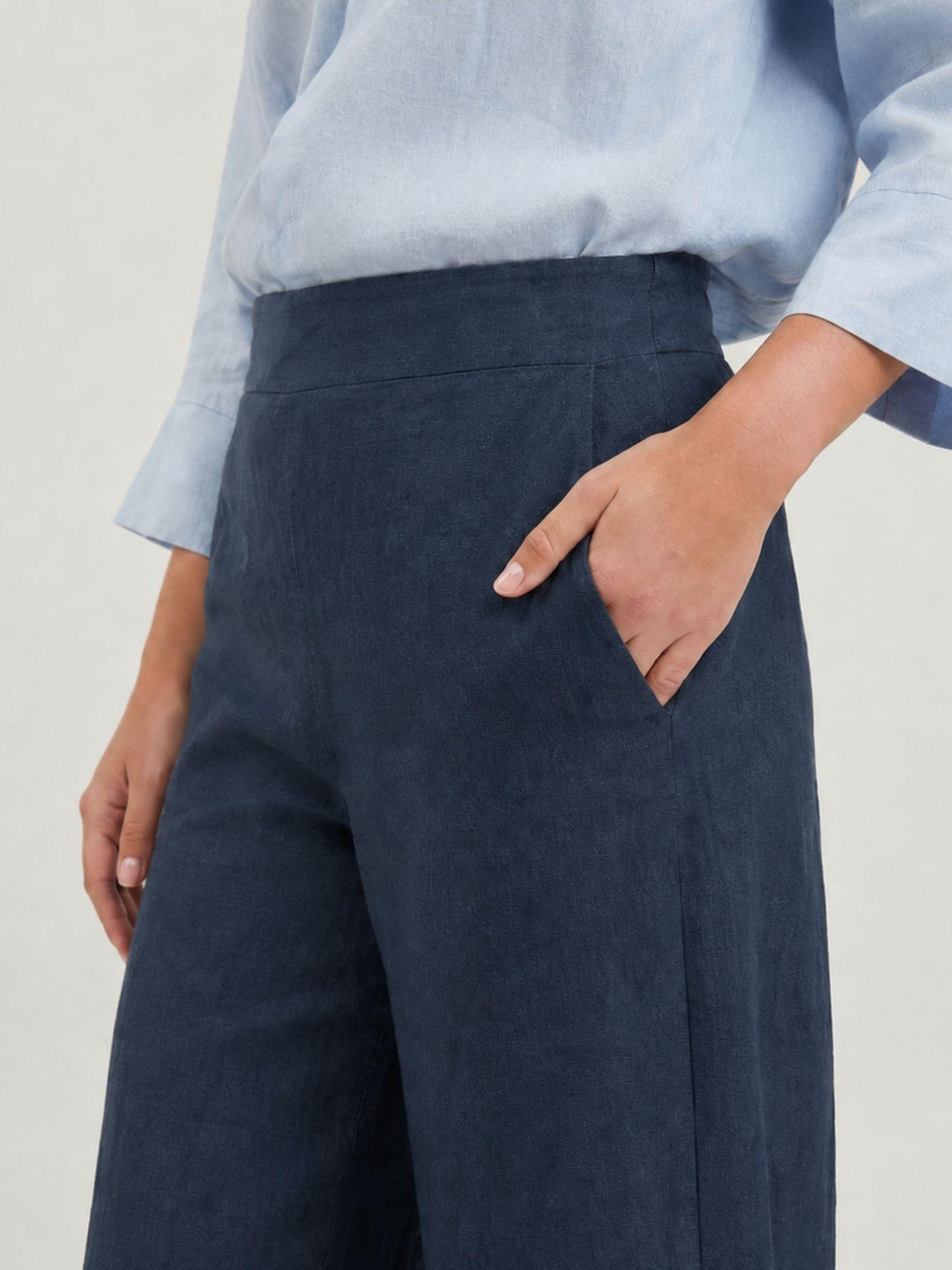 Pantalone wide leg in lino navy 6PT0527 BLU ANDREA MORANDO 