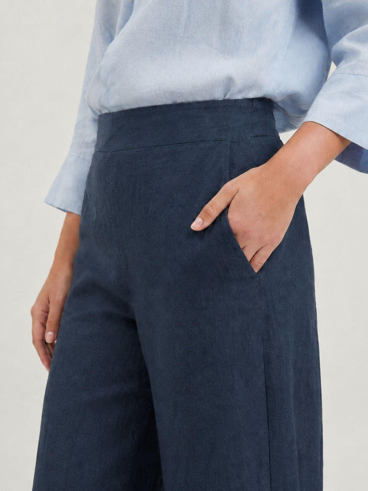 Pantalone wide leg in lino navy 6PT0527 BLU ANDREA MORANDO 