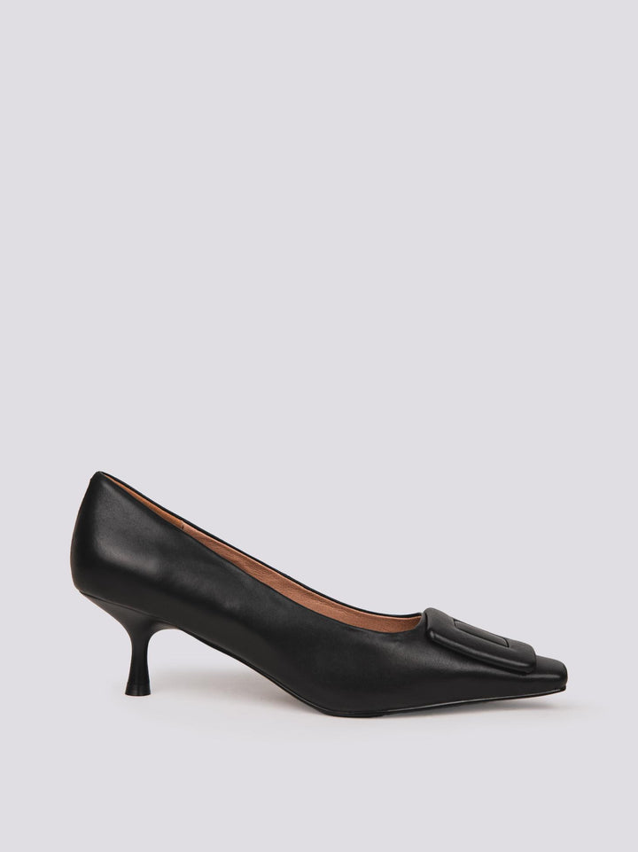 DECOLLETE CON APPLICAZIONE FRONTALE IN PELLE NERA 610Z10VK NEGRO ANDREA MORANDO 