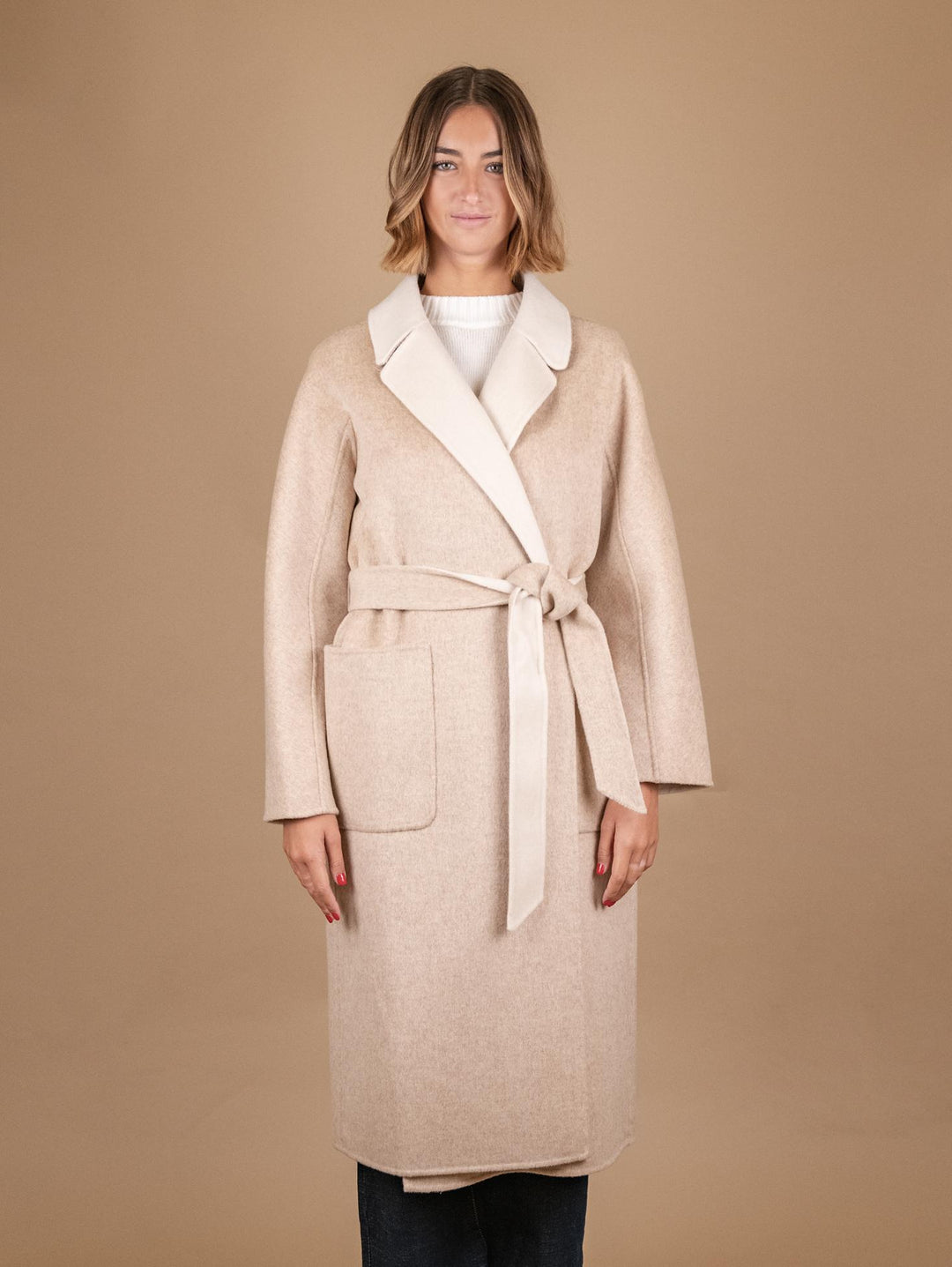 CAPPOTTO REVERSIBILE IN MISTO LANA BEIGE E PANNA 862D BEIGE/PANNA ANDREA MORANDO 