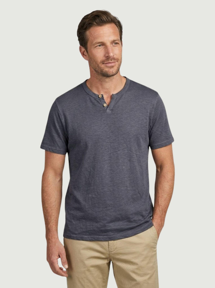 T-shirt collo serafino misto lino navy 6TS0358 NAVY ANDREA MORANDO 