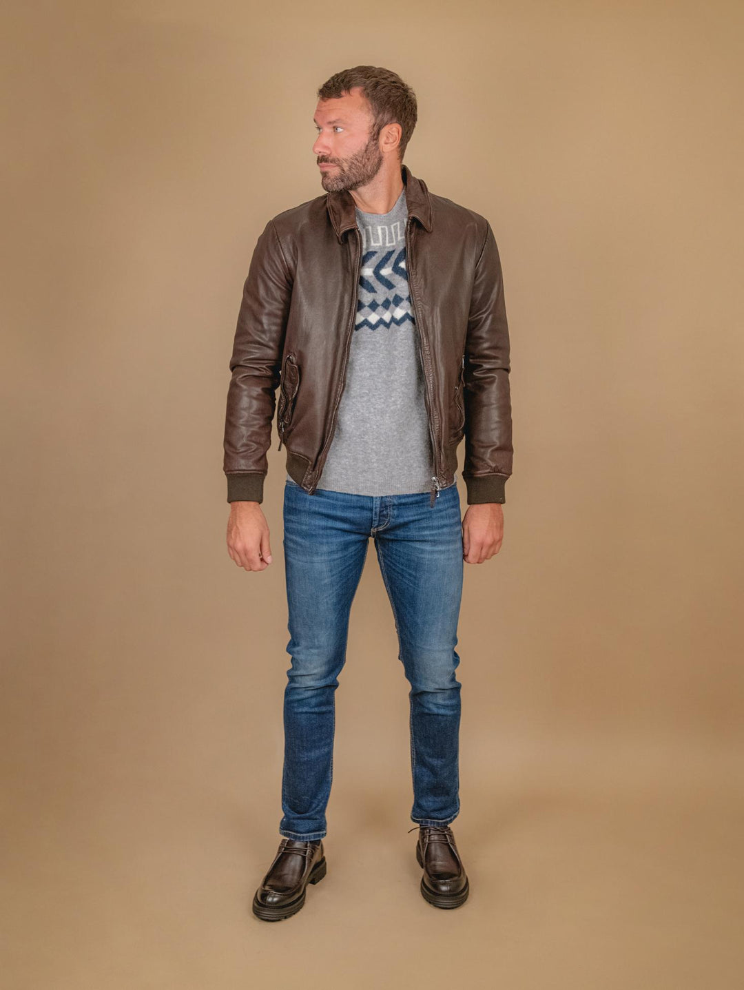 GIUBBOTTO IN PELLE MARRONE MODELLO AVIATOR "YANK" YANK 06 JACK LEATHER 