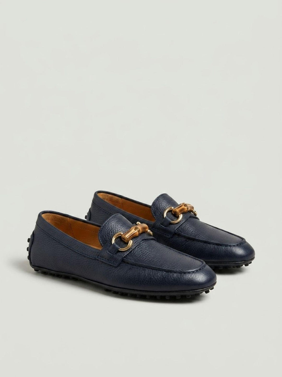 Mocassino gommini in pelle navy con morsetto bambù D8954 BLU ANDREA MORANDO 