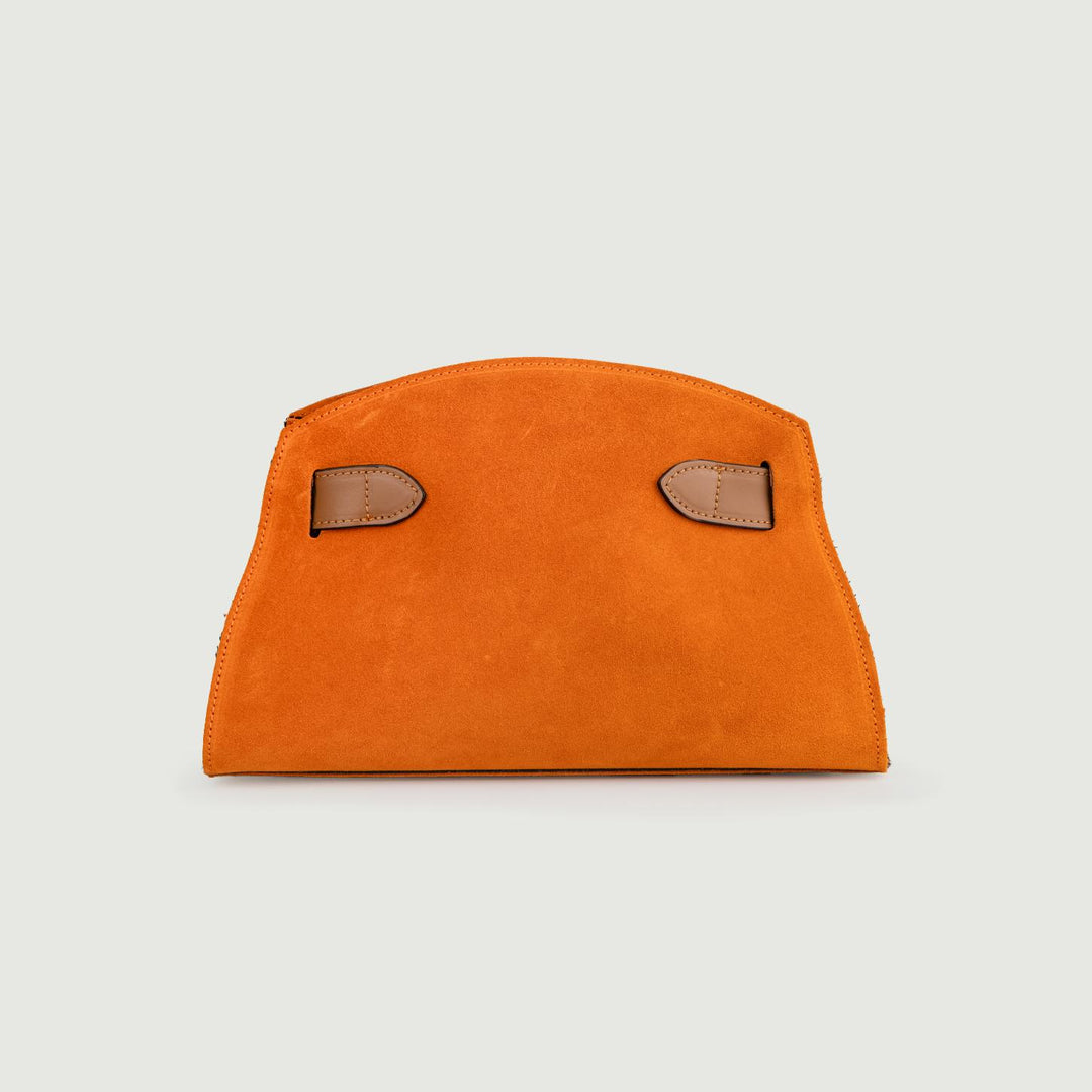 BORSA A TRACOLLA IN CAMOSCIO ARANCIONE CON INSERTI IN PELLE CUOIO "SOPH" SOPH ARANCIO BIMOR 