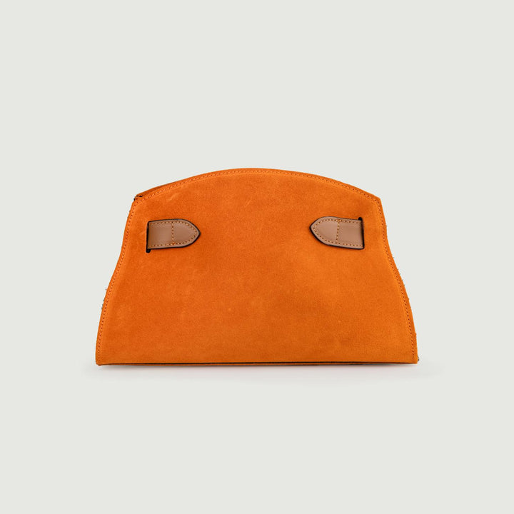 BORSA A TRACOLLA IN CAMOSCIO ARANCIONE CON INSERTI IN PELLE CUOIO "SOPH" SOPH ARANCIO BIMOR 