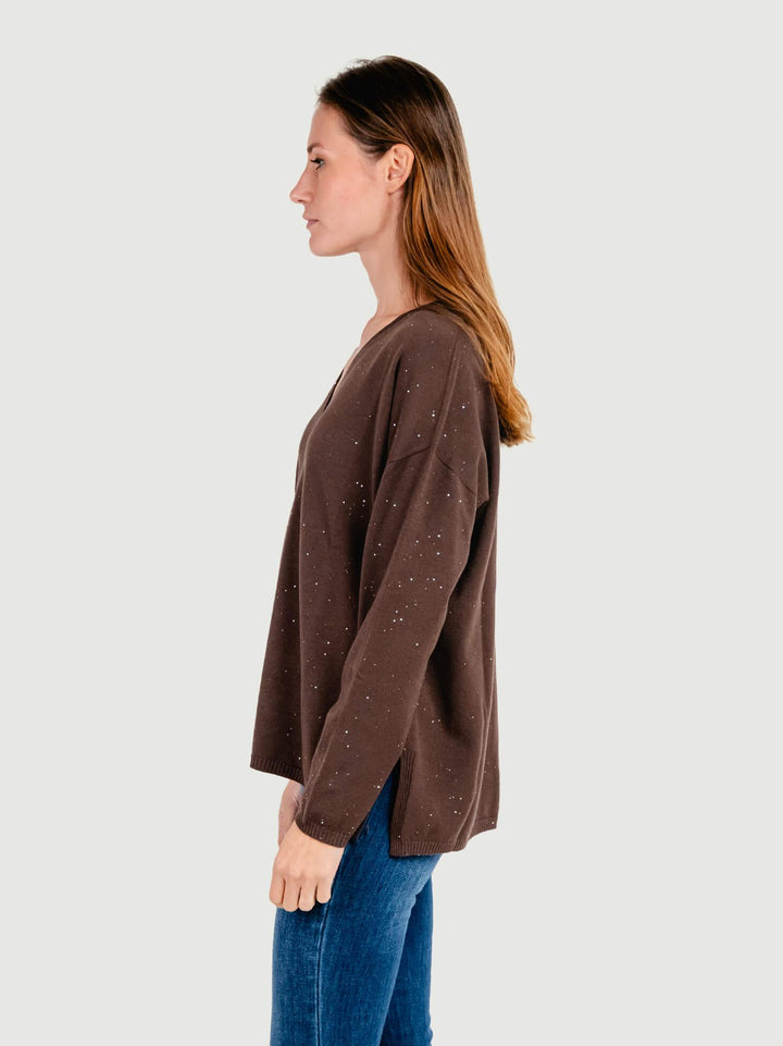 MAGLIA OVER A V MARRONE CON STRASS 7451V MARRONE ANDREA MORANDO 