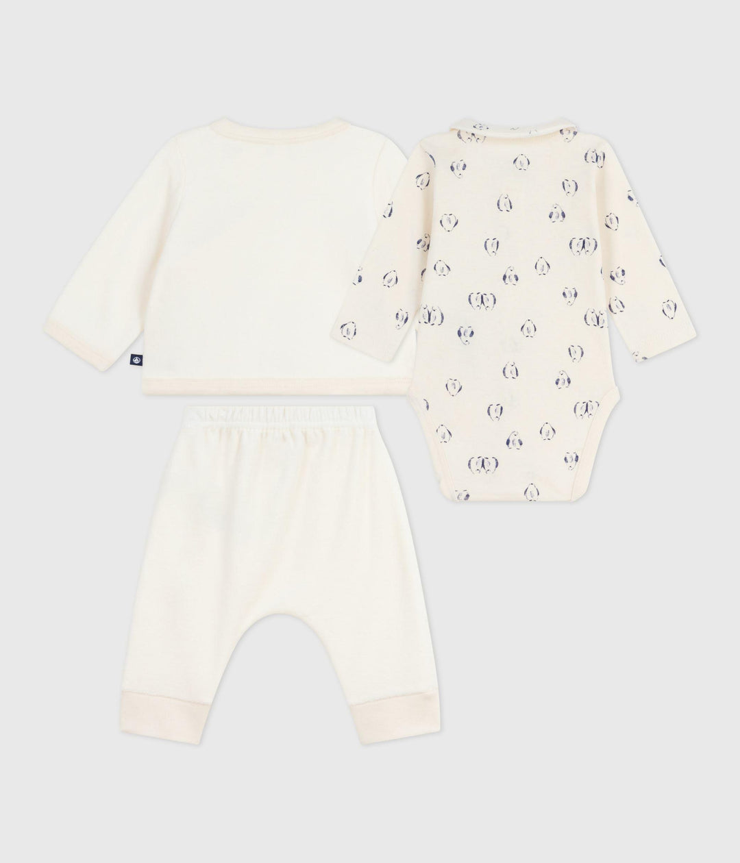 Set 3 pezzi neonato con coprispalle e body con pinguini stampati A0EKU 01 PETIT BATEAU 