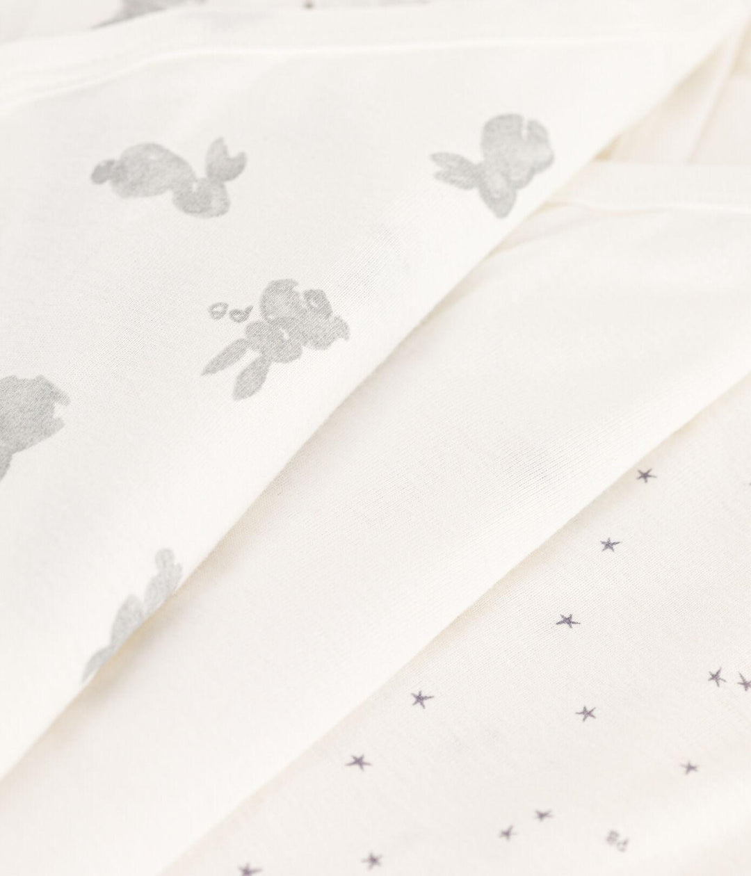 CONFEZIONE DA 3 BODY INCROCIATI IN COTONE CON CONIGLI A08IM 00 PETIT BATEAU 