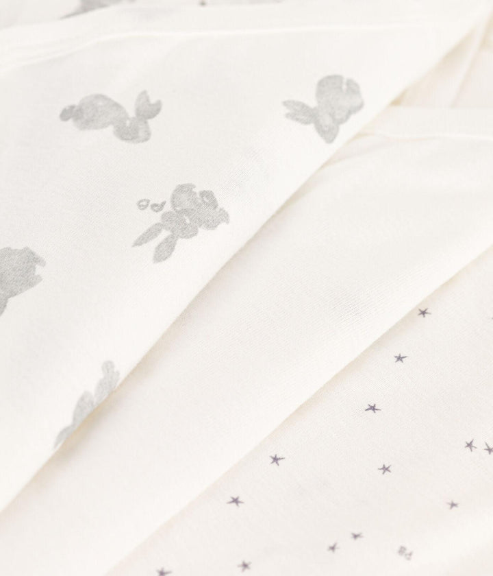 CONFEZIONE DA 3 BODY INCROCIATI IN COTONE CON CONIGLI A08IM 00 PETIT BATEAU 