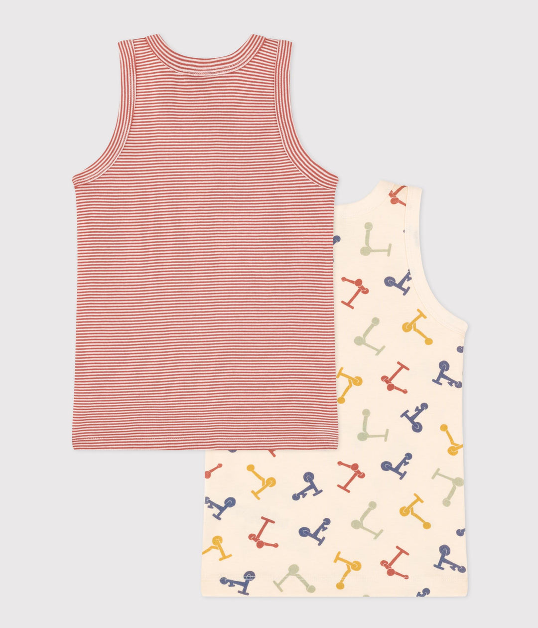 CONFEZIONE DA 2 CANOTTIERE BAMBINO IN COTONE CON MONOPATTINO A0A8C 00 PETIT BATEAU 